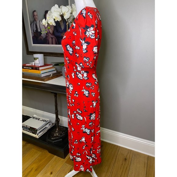 Veronica Beard Joia Red Multi Floral Print V-Neck Midi Dress Women's Size 2 - Picture 8 of 12
